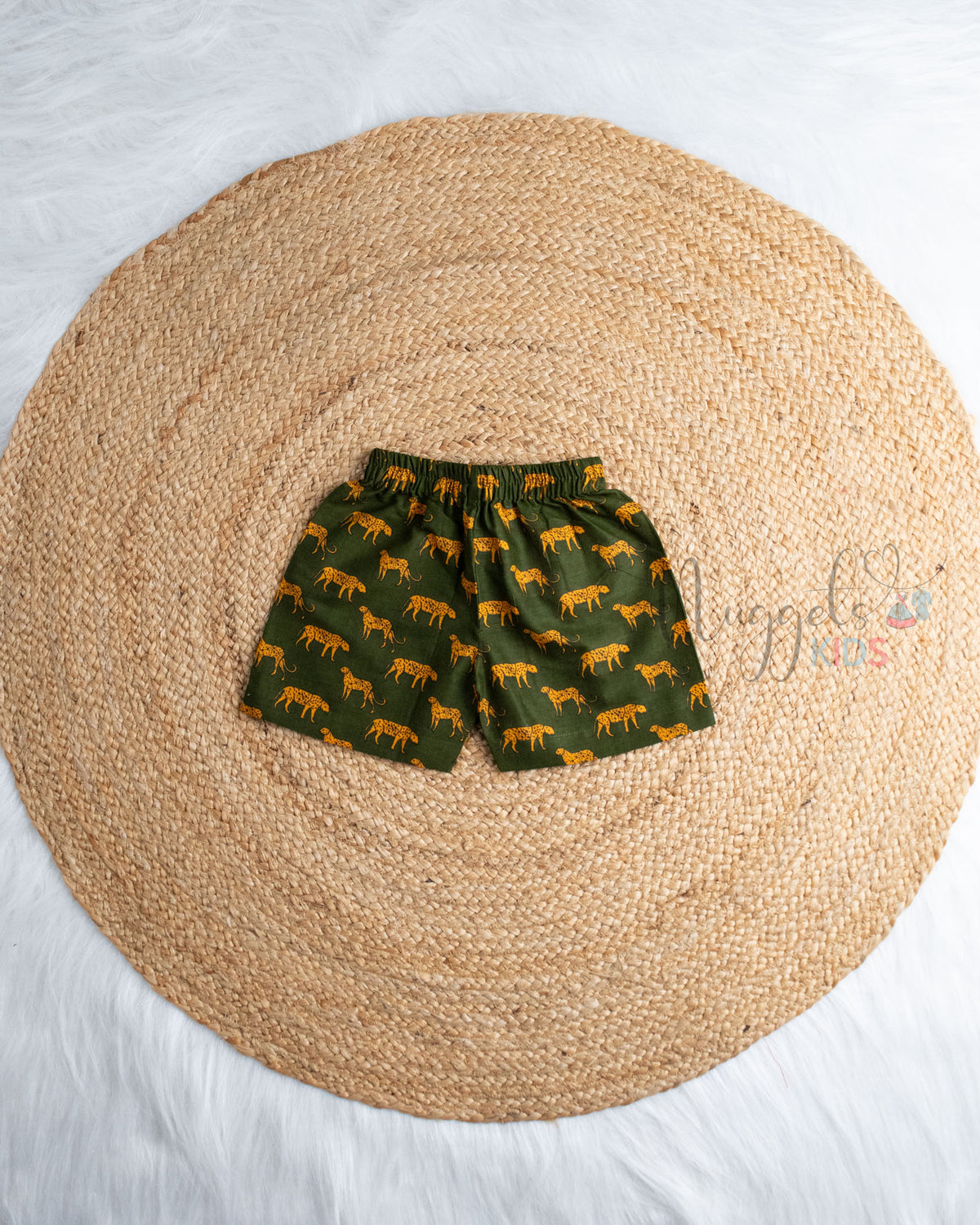 Ready to Ship: Green Cheeta Printed Sleeveless Jhabla and Shorts Set