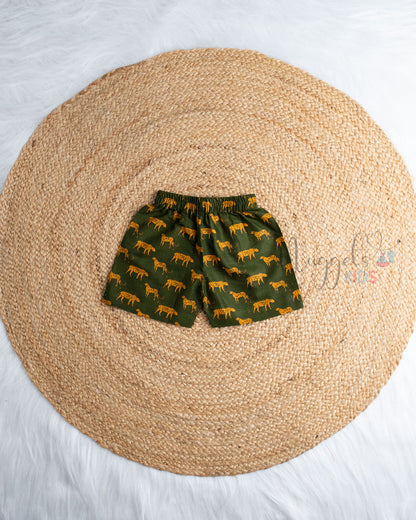 Ready to Ship: Green Cheeta Printed Sleeveless Jhabla and Shorts Set