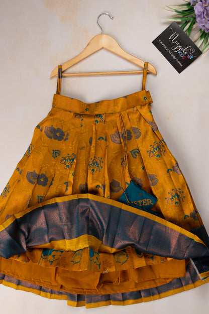 Pre Order: Mustard and Peacock Blue Meenakari Skirt Set