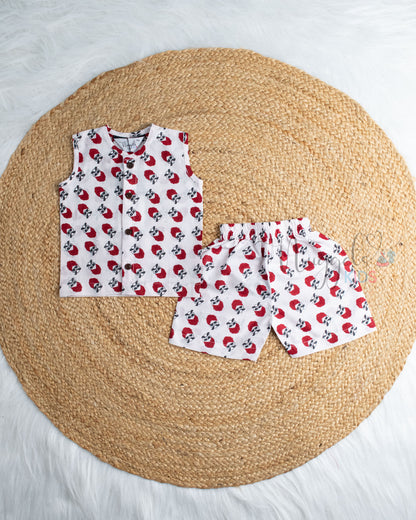 Ready to Ship: Mustache Man Printed Sleeveless Jhabla and Shorts Set