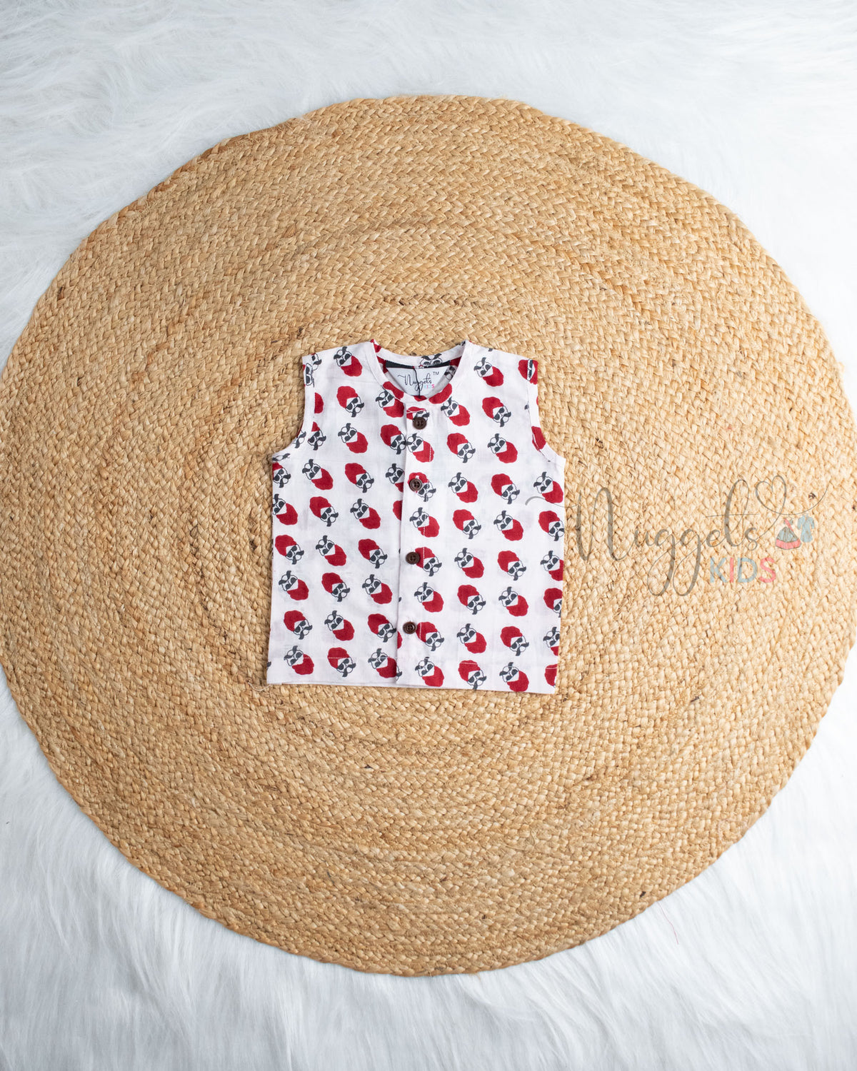 Ready to Ship: Mustache Man Printed Sleeveless Jhabla and Shorts Set