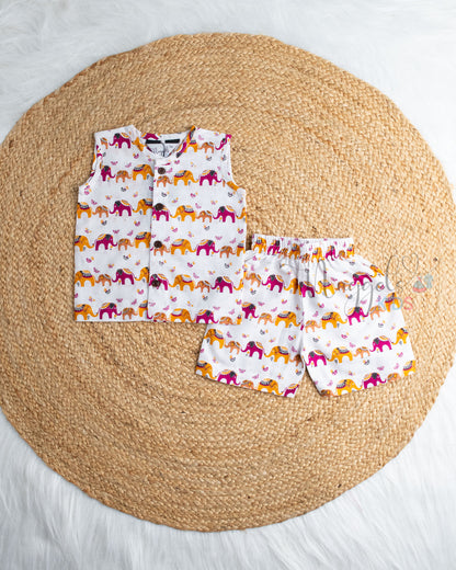 Ready to Ship: Gentle Titan Printed Sleeveless Jhabla and Shorts Set
