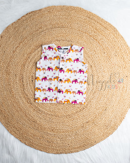 Ready to Ship: Gentle Titan Printed Sleeveless Jhabla and Shorts Set