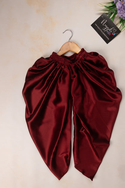 Pre Order: Multi-color foil Wing Sleeved Crop Top with Maroon Dhoti Pants