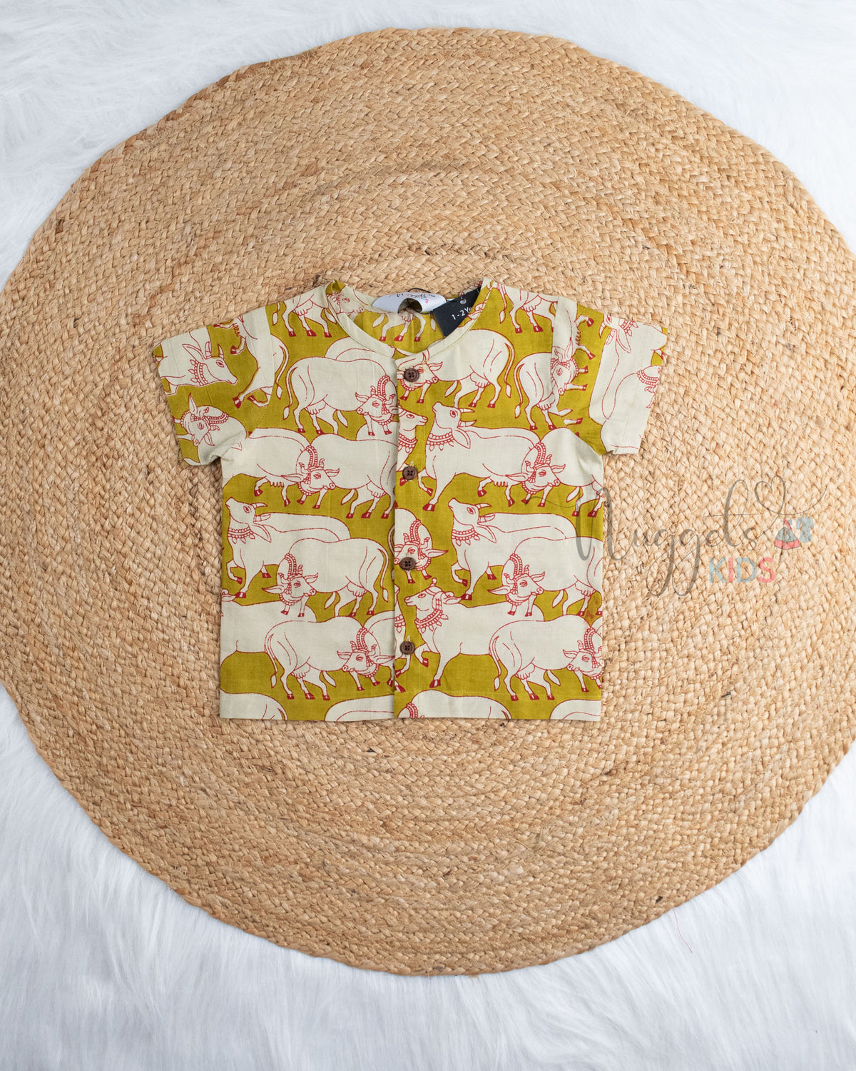 Ready to Ship: Oilve Green Pichwai  Printed Jhabla and Shorts Set with Sleeves