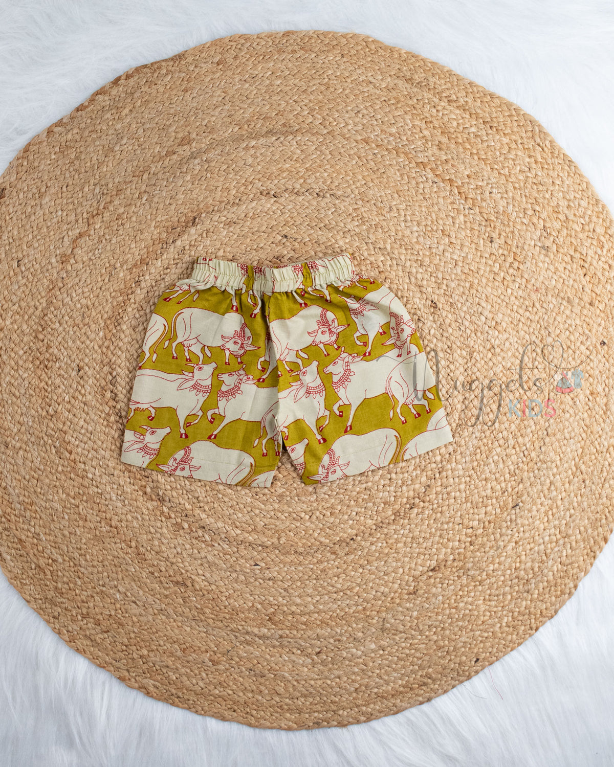 Ready to Ship: Oilve Green Pichwai  Printed Jhabla and Shorts Set with Sleeves