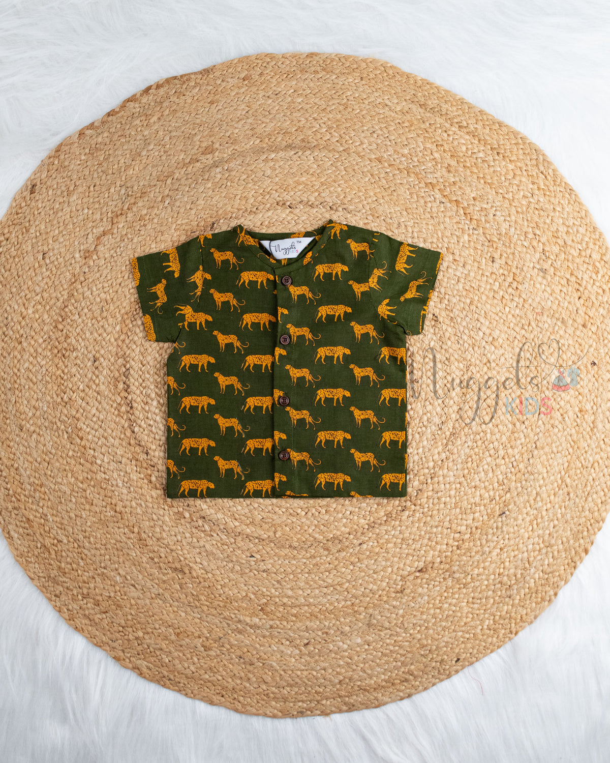 Ready to Ship: Green Cheeta Printed Jhabla and Shorts Set with Sleeves