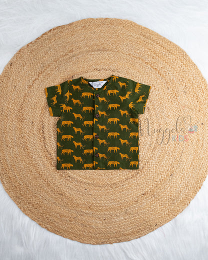 Ready to Ship: Green Cheeta Printed Jhabla and Shorts Set with Sleeves