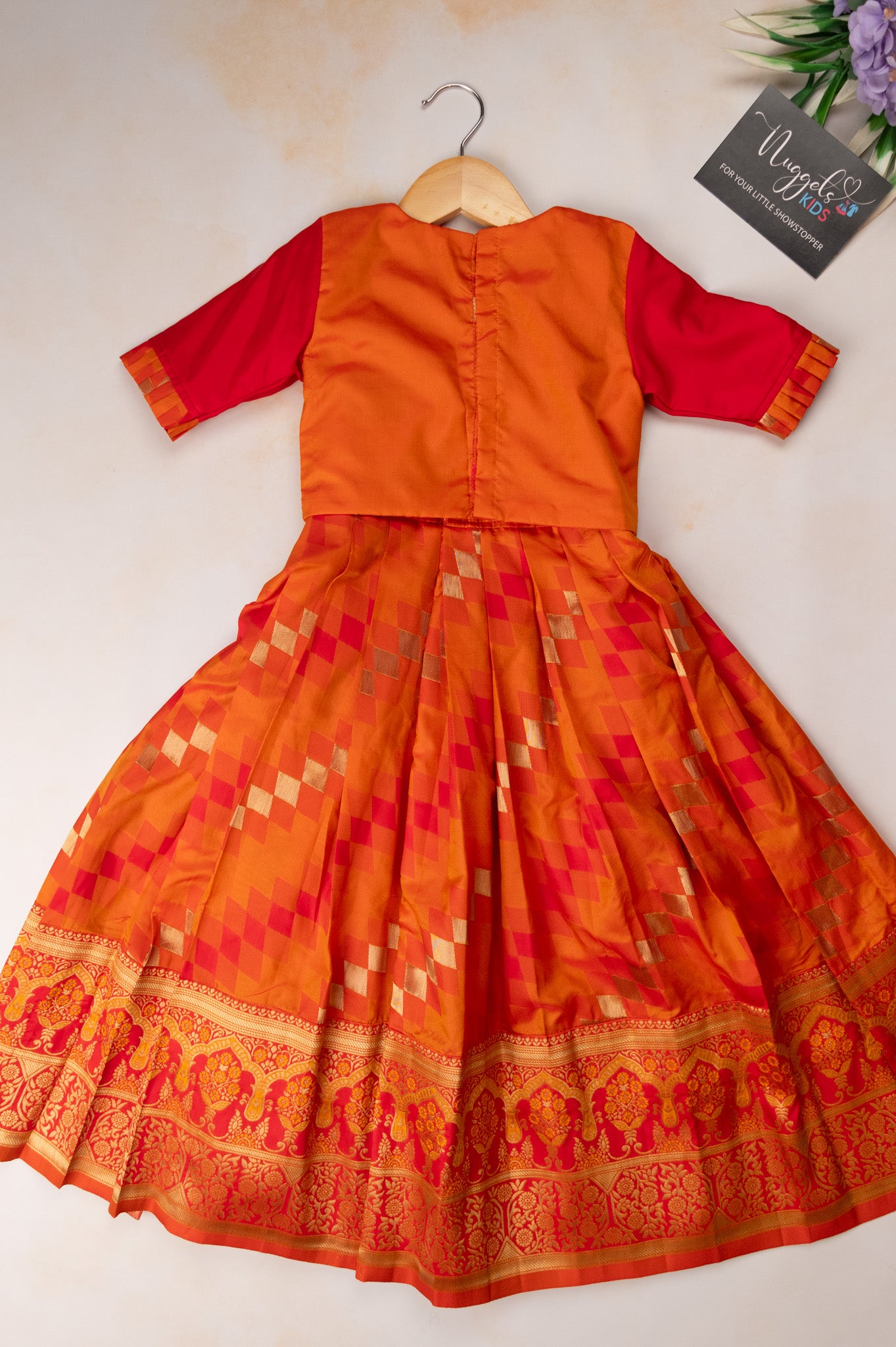 Pre Order: Red and Orange Semi Silk Gown and Jacket with Hand Embroidery