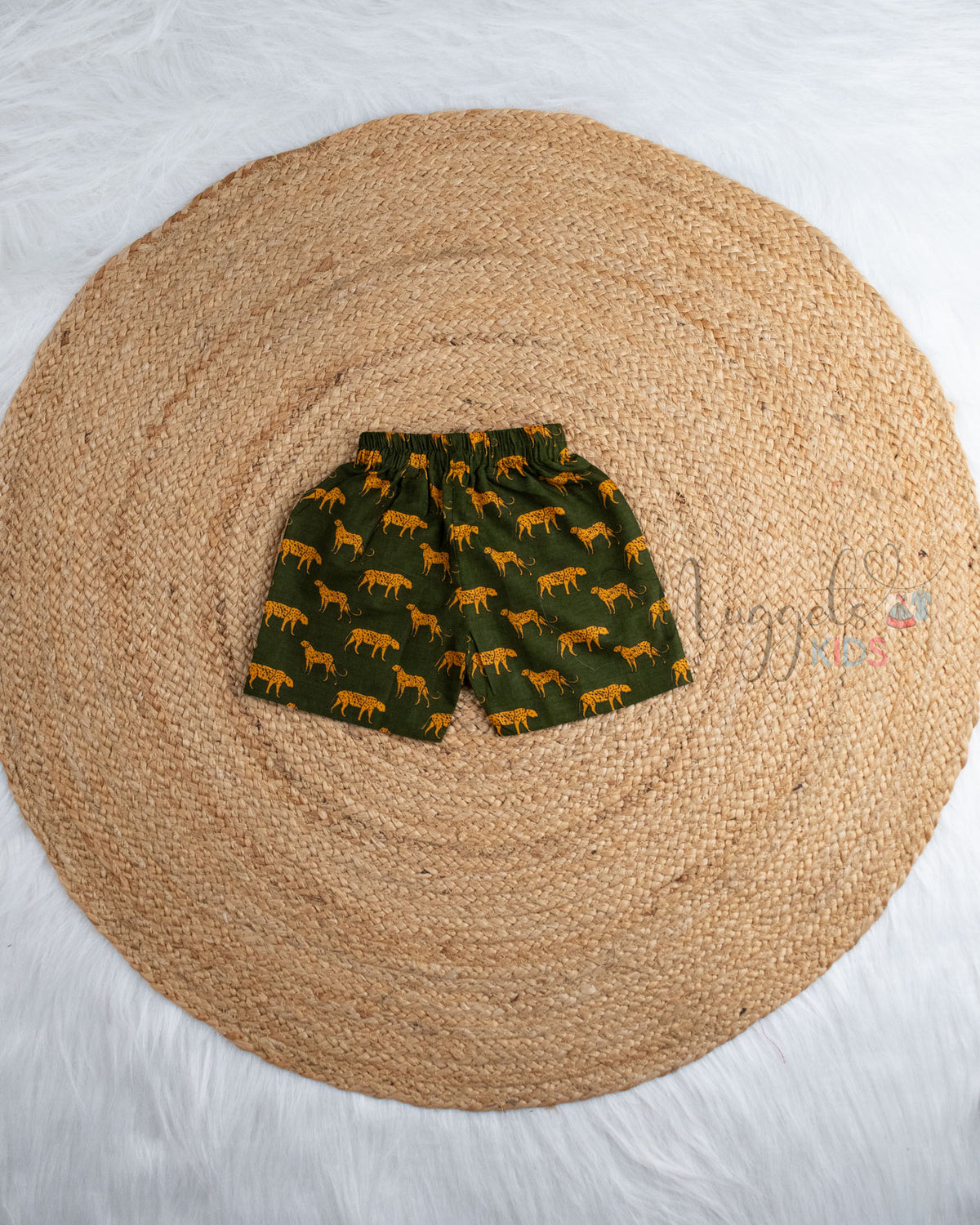 Ready to Ship: Green Cheeta Printed Jhabla and Shorts Set with Sleeves