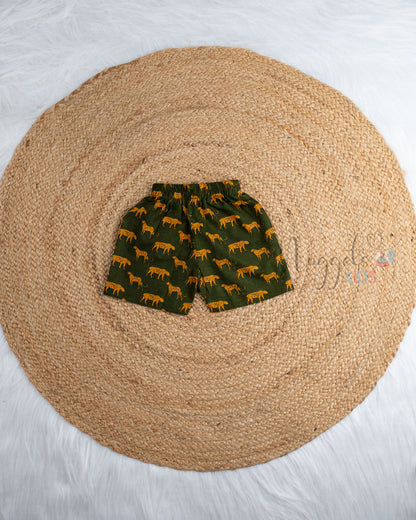 Ready to Ship: Green Cheeta Printed Jhabla and Shorts Set with Sleeves
