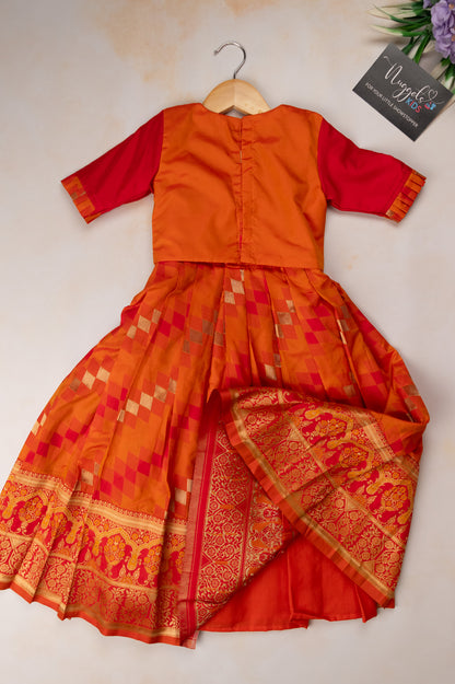 Pre Order: Red and Orange Semi Silk Gown and Jacket with Hand Embroidery