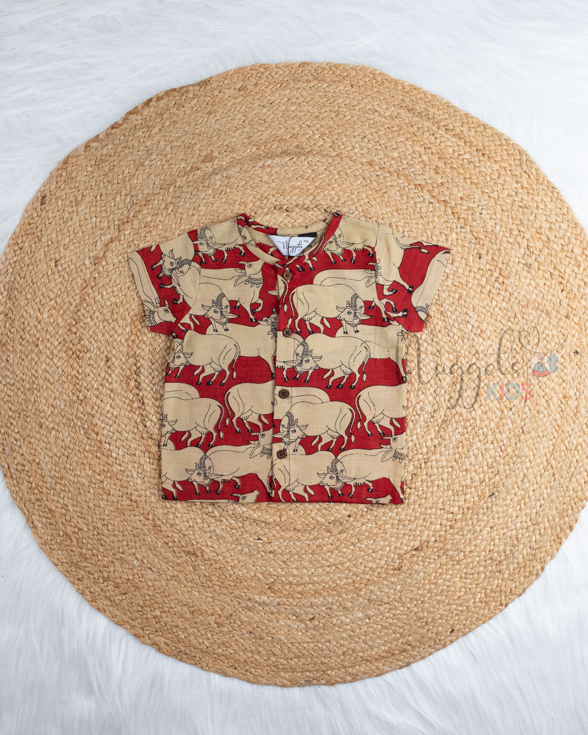 Ready to Ship: Pichwai Printed Jhabla and Shorts Set with Sleeves