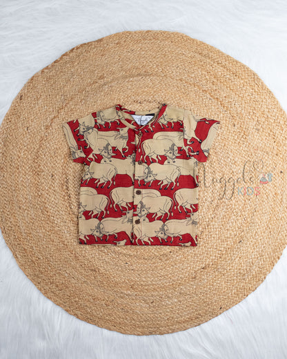 Ready to Ship: Pichwai Printed Jhabla and Shorts Set with Sleeves