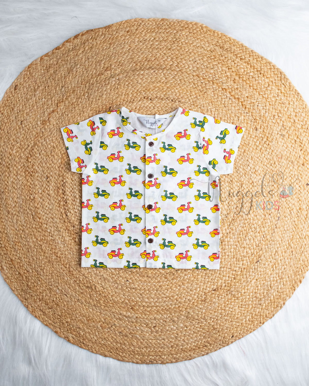 Ready to Ship: Funky Ride Scooter Printed Jhabla and Shorts Set with Sleeves