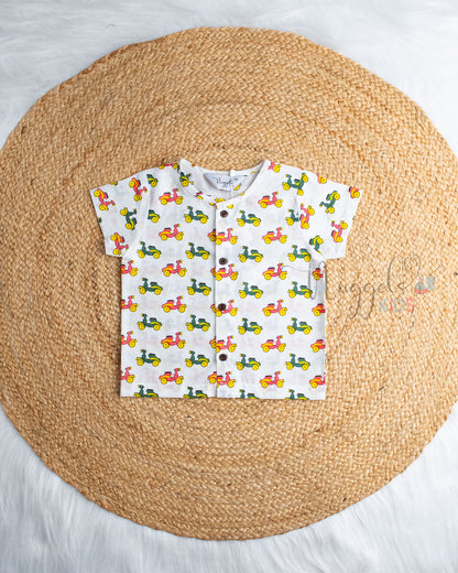 Ready to Ship: Funky Ride Scooter Printed Jhabla and Shorts Set with Sleeves