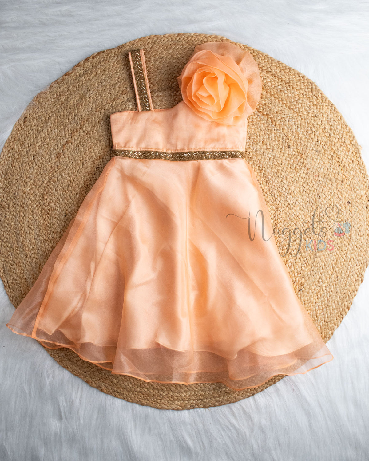 Ready To Ship: Coral One Shoulder Party Gown With Floral Bow Detailing