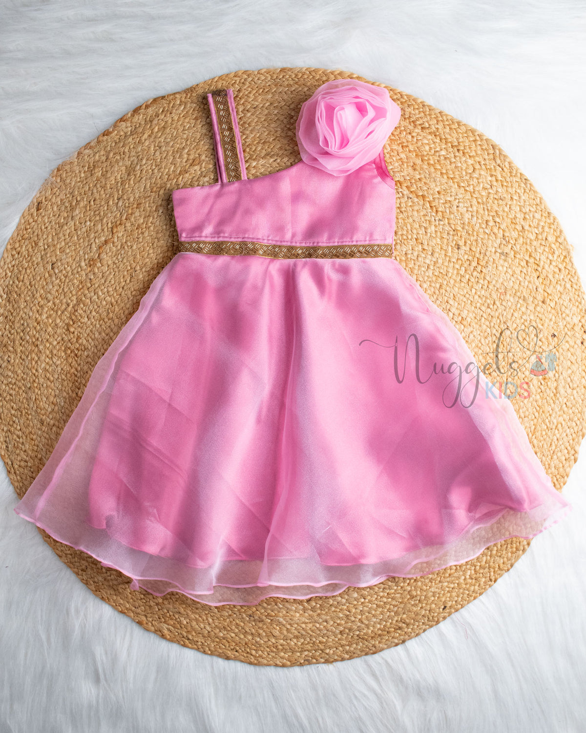 Ready To Ship: Magenta One Shoulder Party Gown With Floral Bow Detailing