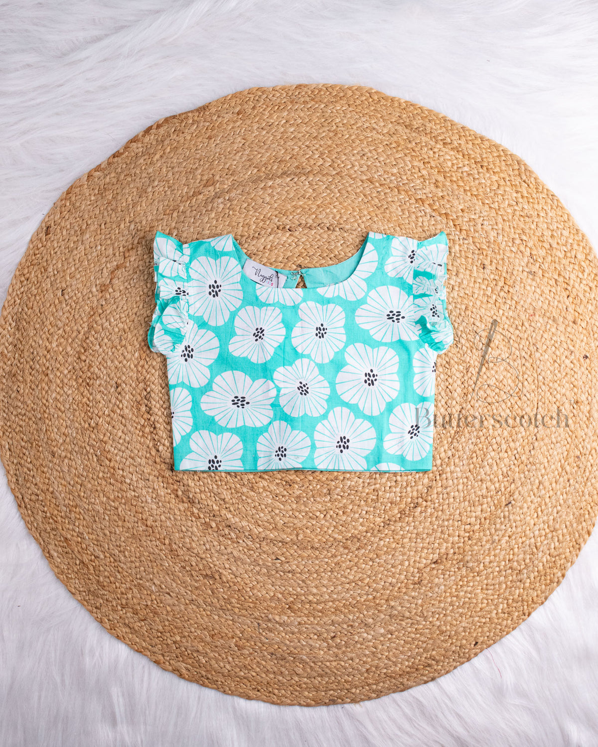 Ready to Ship: Turquoise Cambric Cotton Short Set With Ruffle Sleeves