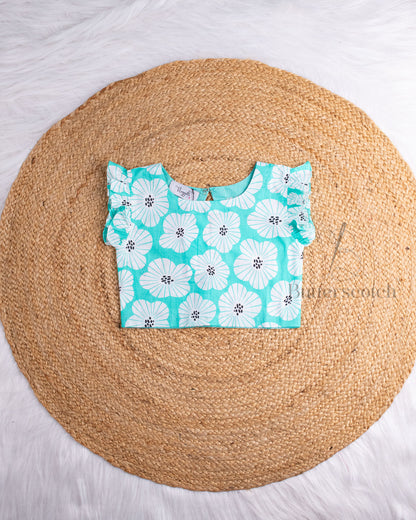 Ready to Ship: Turquoise Cambric Cotton Short Set With Ruffle Sleeves