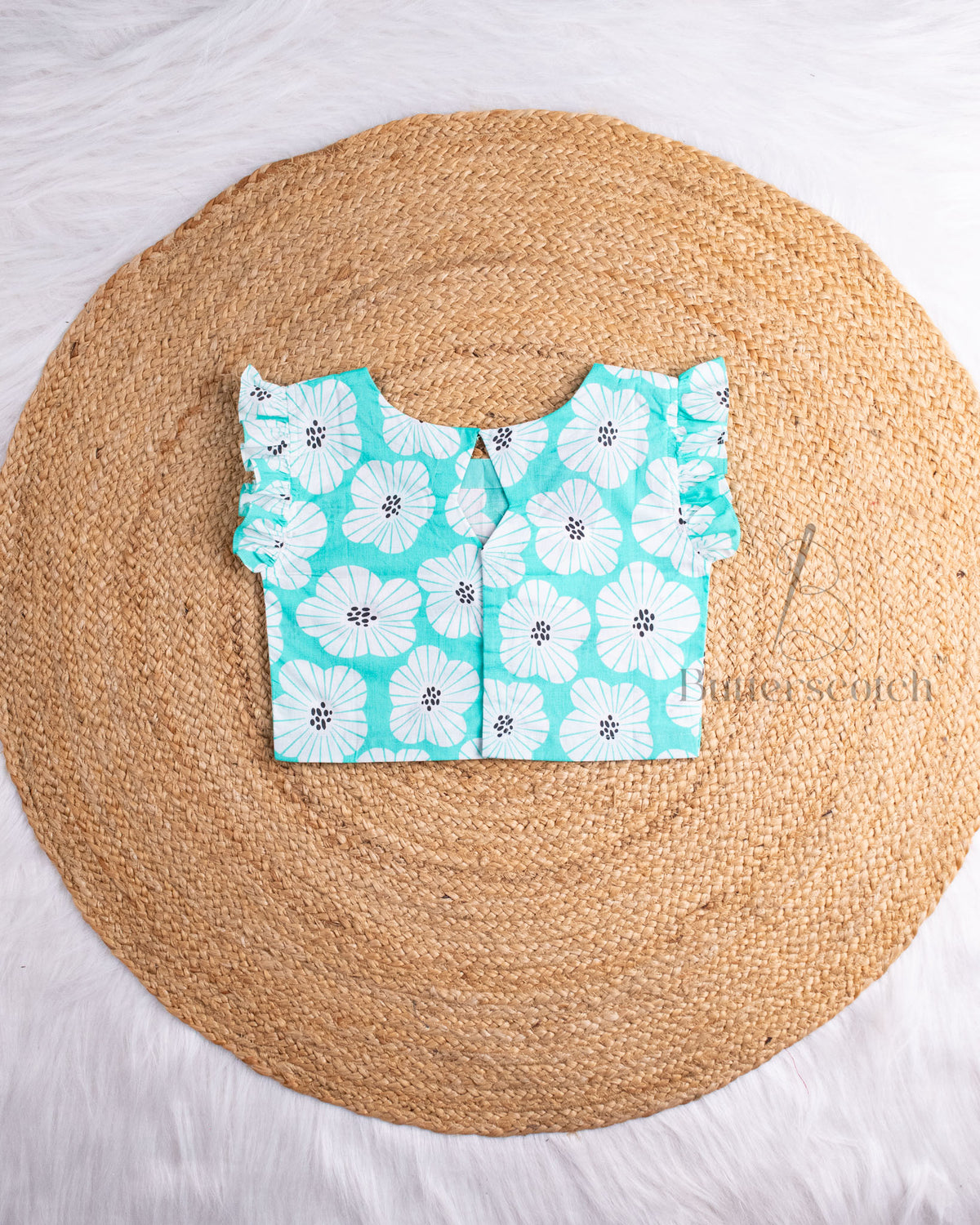 Ready to Ship: Turquoise Cambric Cotton Short Set With Ruffle Sleeves