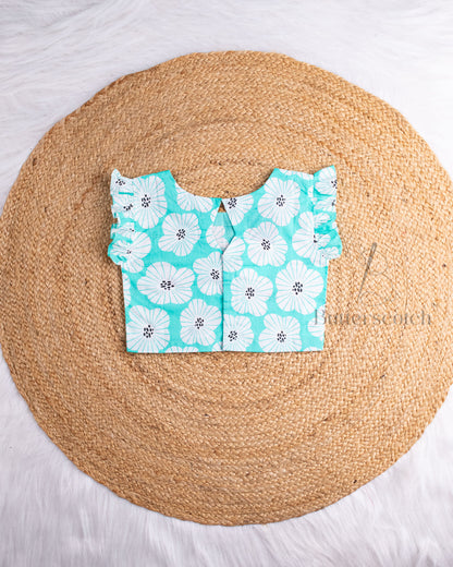 Ready to Ship: Turquoise Cambric Cotton Short Set With Ruffle Sleeves