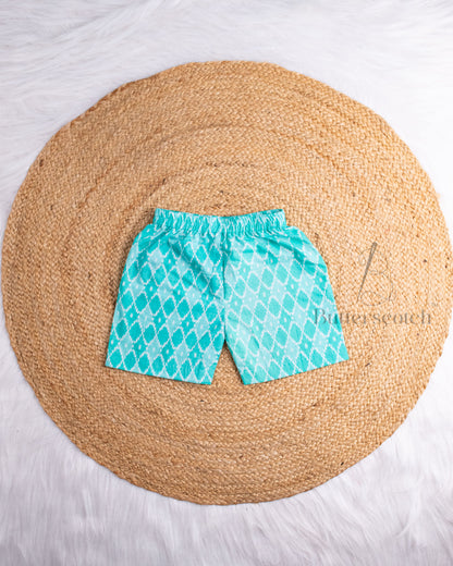 Ready to Ship: Turquoise Cambric Cotton Short Set With Ruffle Sleeves
