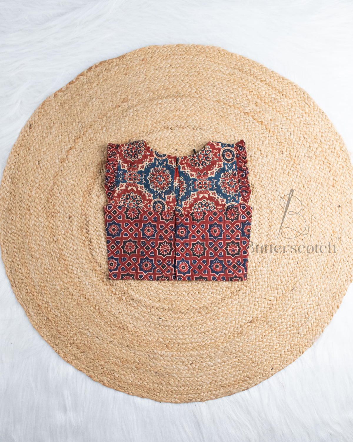 Ready to Ship: Ajrakh Maroon Cotton Short Set And Ruffle Sleeves