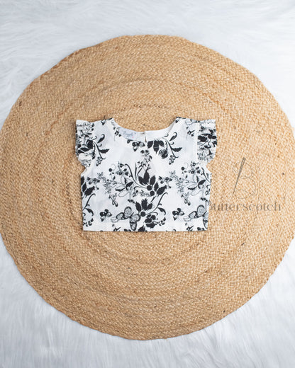 Ready to Ship: White And Black Cambric Cotton Short Set With Ruffle Sleeves