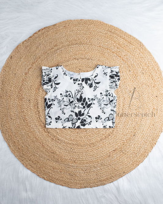 Ready to Ship: White And Black Cambric Cotton Short Set With Ruffle Sleeves