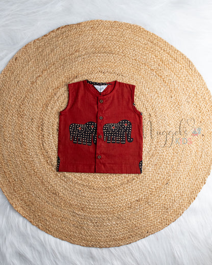 Ready to Ship: Tusker Tales Elephant Printed Pure Cotton Jhabla with Wooden Button Detailing