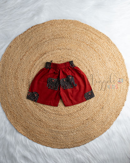 Ready to Ship: Crimson Giants Elephant Printed Sleeveless Jhabla and Shorts Set