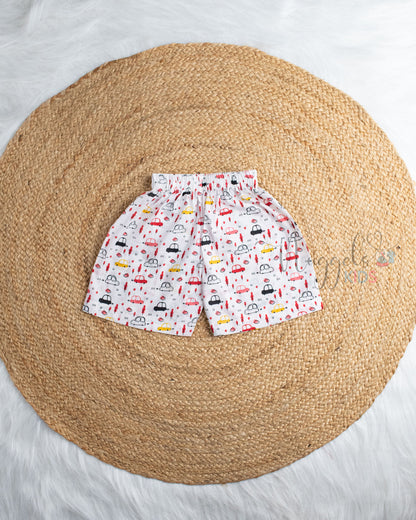 Ready to Ship: Cute Transit Car Printed Sleeveless Jhabla and Shorts Set