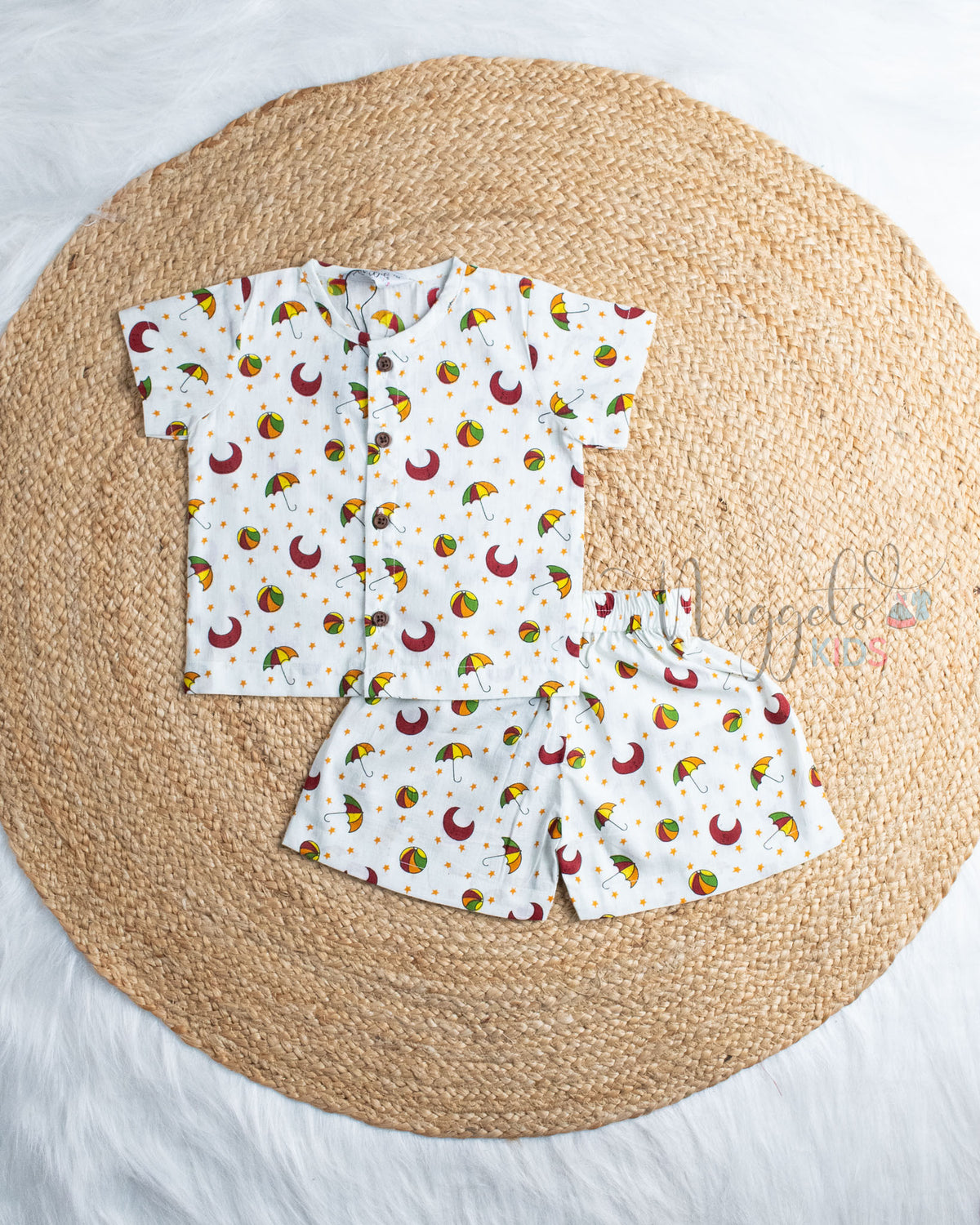 Ready to Ship: Rainy Joy Printed Jhabla and Shorts Set with Sleeves