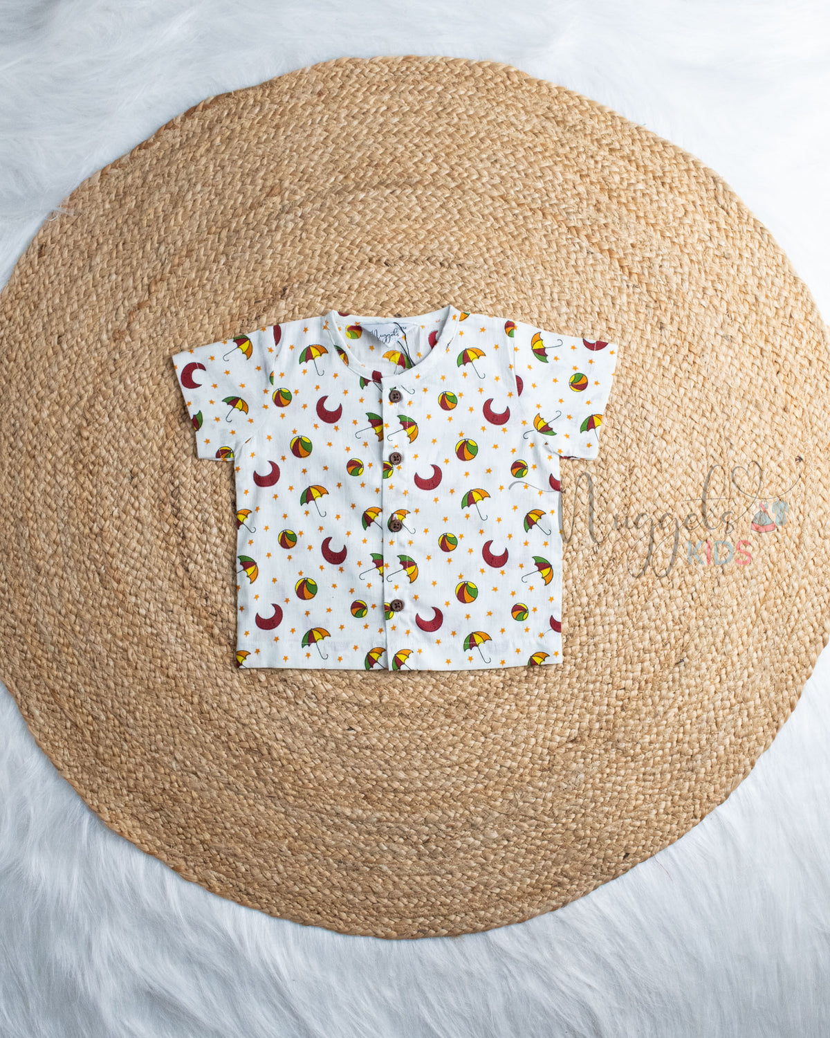 Ready to Ship: Rainy Joy Printed Jhabla and Shorts Set with Sleeves