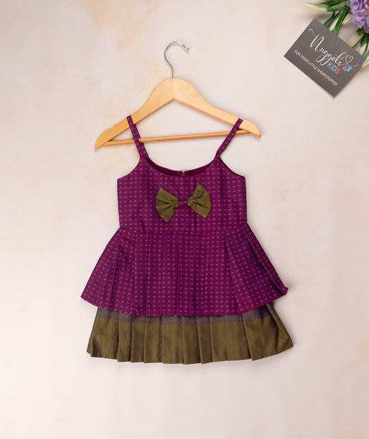 Pre Order: Two layered semi silk newborn frock with bow detailing