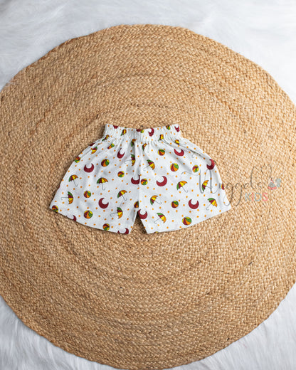 Ready to Ship: Rainy Joy Printed Jhabla and Shorts Set with Sleeves