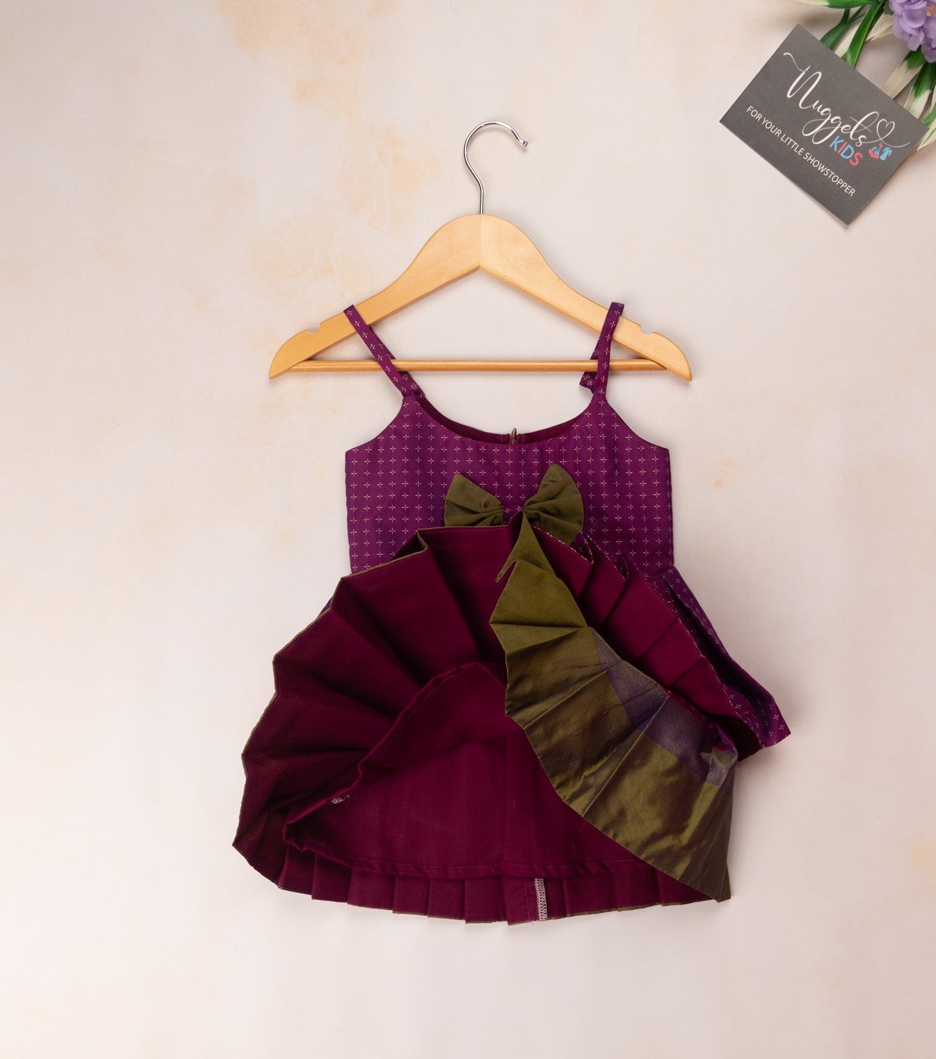 Pre Order: Two layered semi silk newborn frock with bow detailing