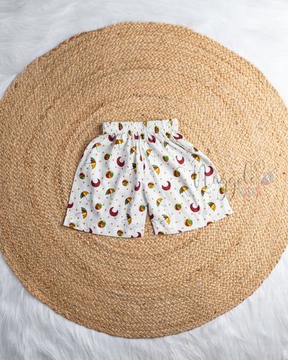 Ready to Ship: Little Orbit Printed Sleeveless Jhabla and Shorts Set