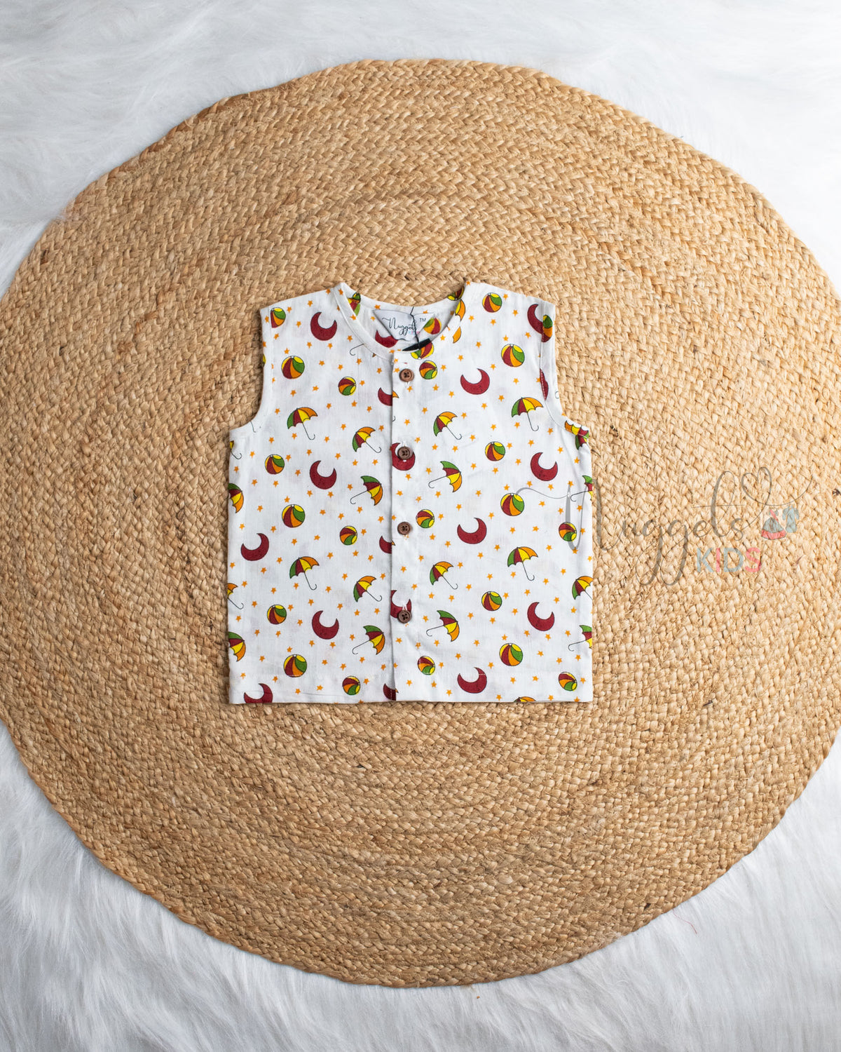 Ready to Ship: Little Orbit Printed Sleeveless Jhabla and Shorts Set