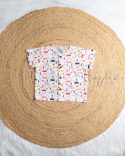 Ready to Ship: Tiny Journey Car Printed Jhabla and Shorts Set with Sleeves