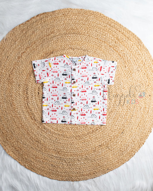 Ready to Ship: Tiny Journey Car Printed Jhabla and Shorts Set with Sleeves