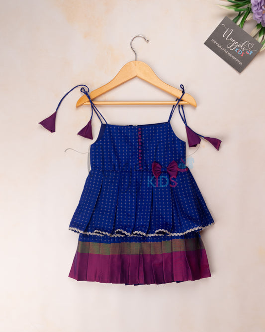 Pre Order: Two layered semi silk newborn tie-up frock with potli buttons, bow and lace detailing