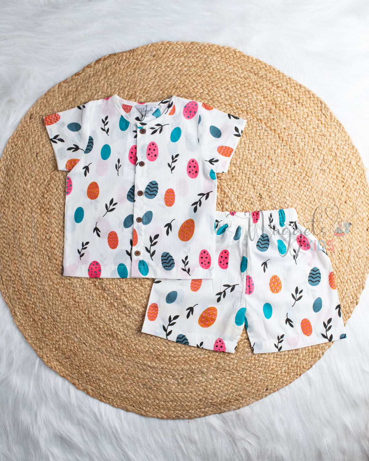 Ready to Ship: Quirky Leaf Printed Jhabla and Shorts Set with Sleeves