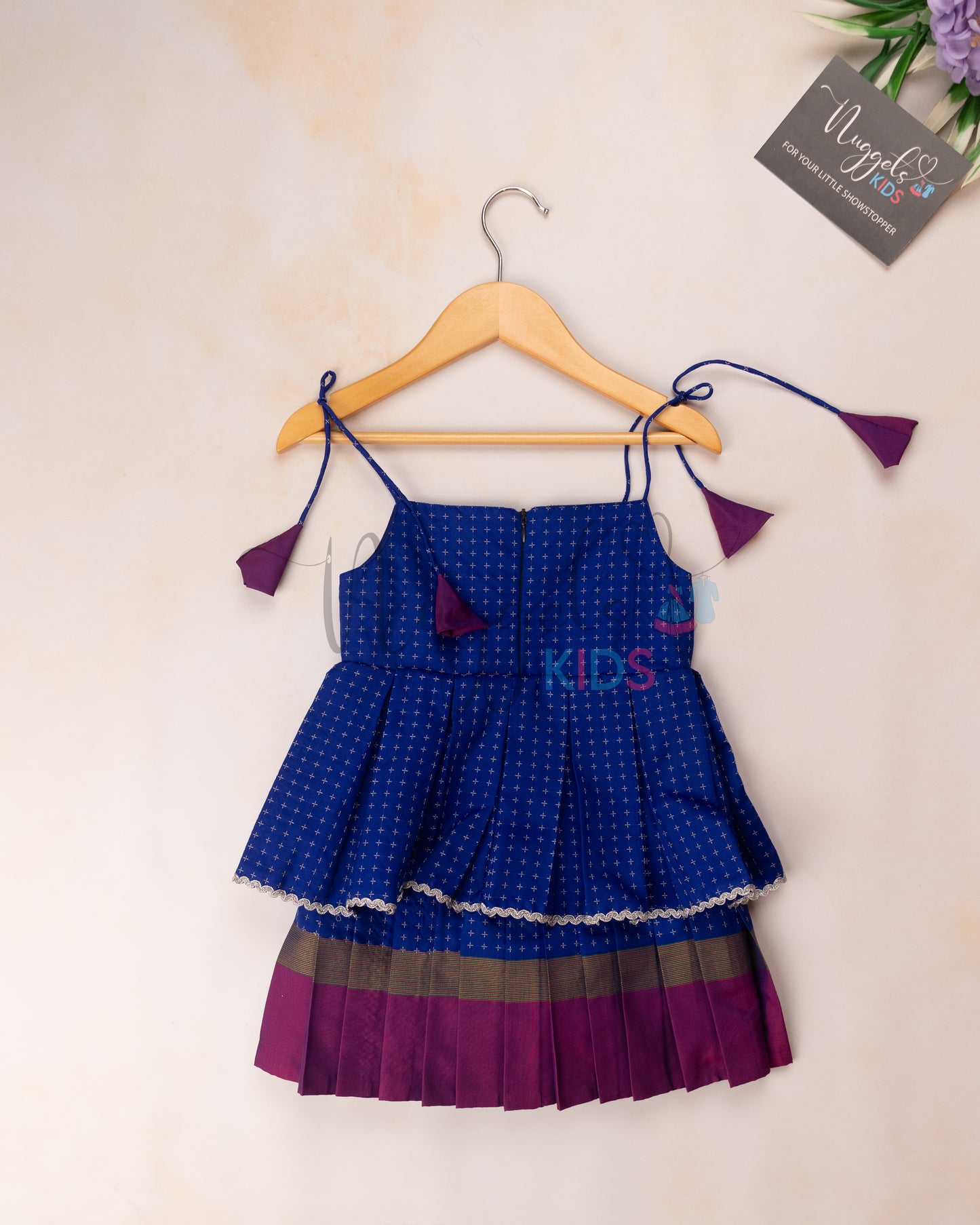 Pre Order: Two layered semi silk newborn tie-up frock with potli buttons, bow and lace detailing