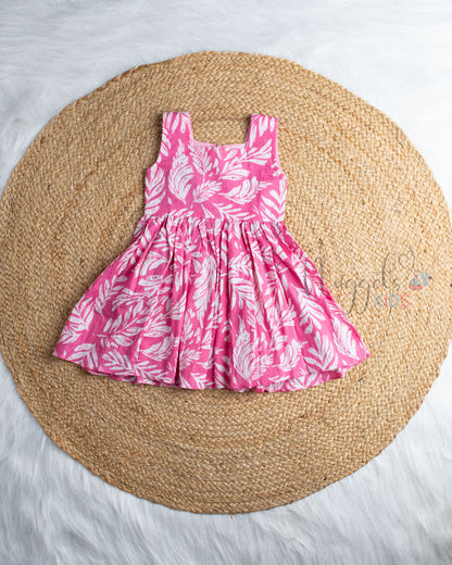 Ready to Ship: Pink And White Cambric Cotton Sleeveless Frock