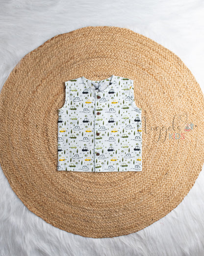 Ready to Ship: Velocity Mini Car Printed Sleeveless Jhabla and Shorts Set