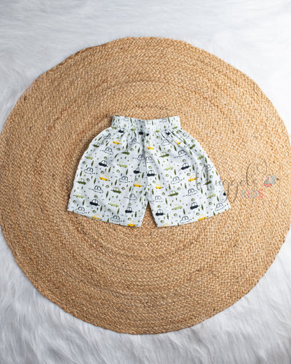 Ready to Ship: Velocity Mini Car Printed Sleeveless Jhabla and Shorts Set