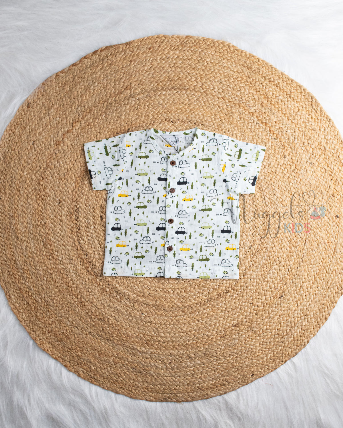 Ready to Ship: Rode Buddies Car Green Printed Jhabla and Shorts Set with Sleeves
