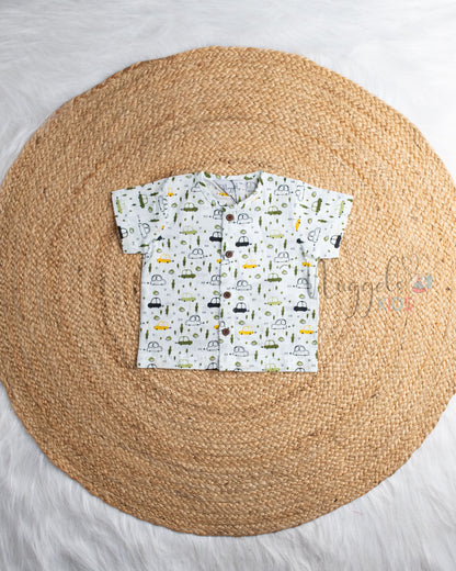 Ready to Ship: Rode Buddies Car Green Printed Jhabla and Shorts Set with Sleeves